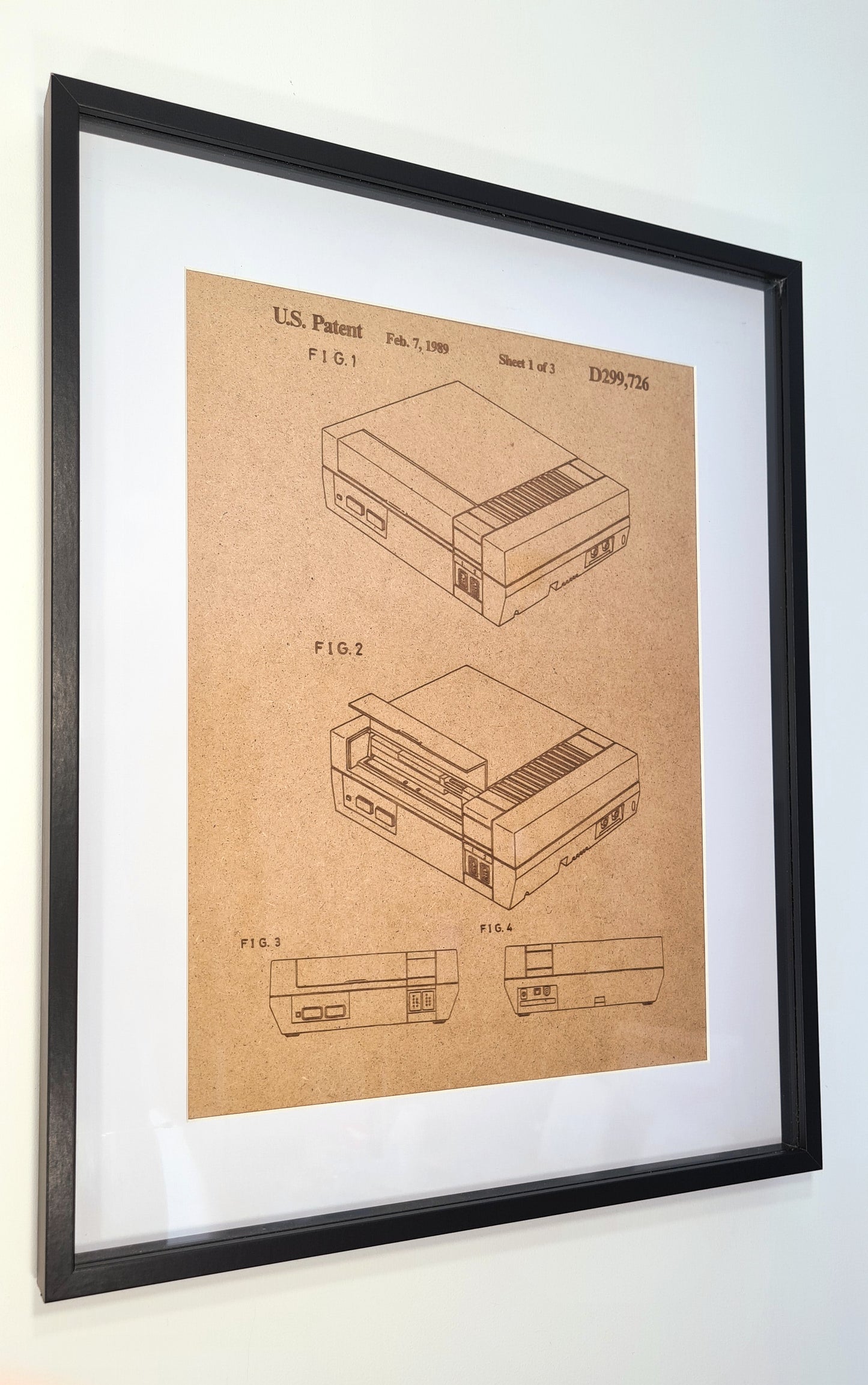 Nintendo NES game console retro wall art - decorative patent framed wood engraving - Unique boyfriend gift for him retrogaming