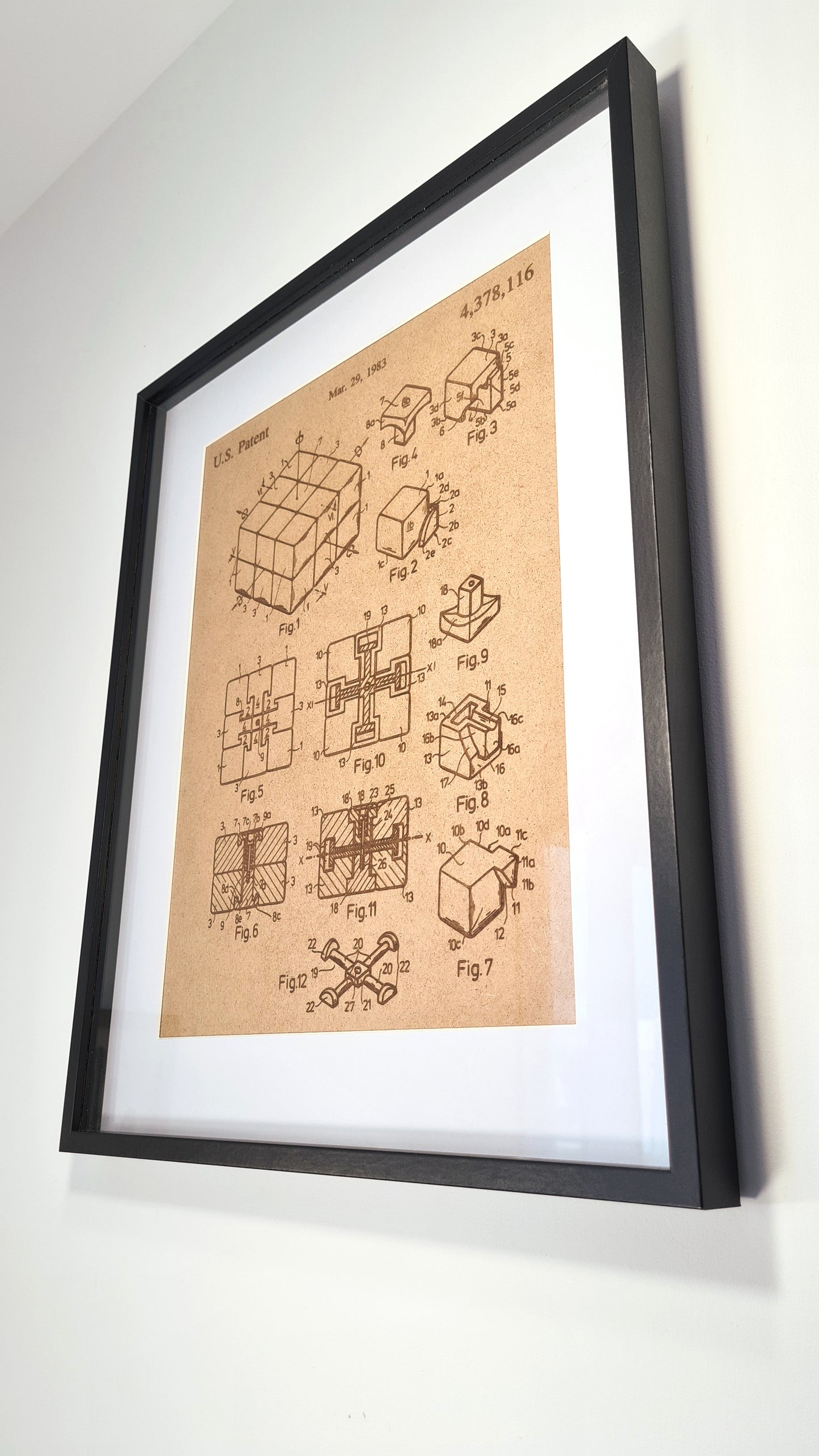 Laser Engraved Decorative Frame - Official Rubik's Cube Patent - Unique Decor Gift for Living Room, Bedroom, and Dining Room