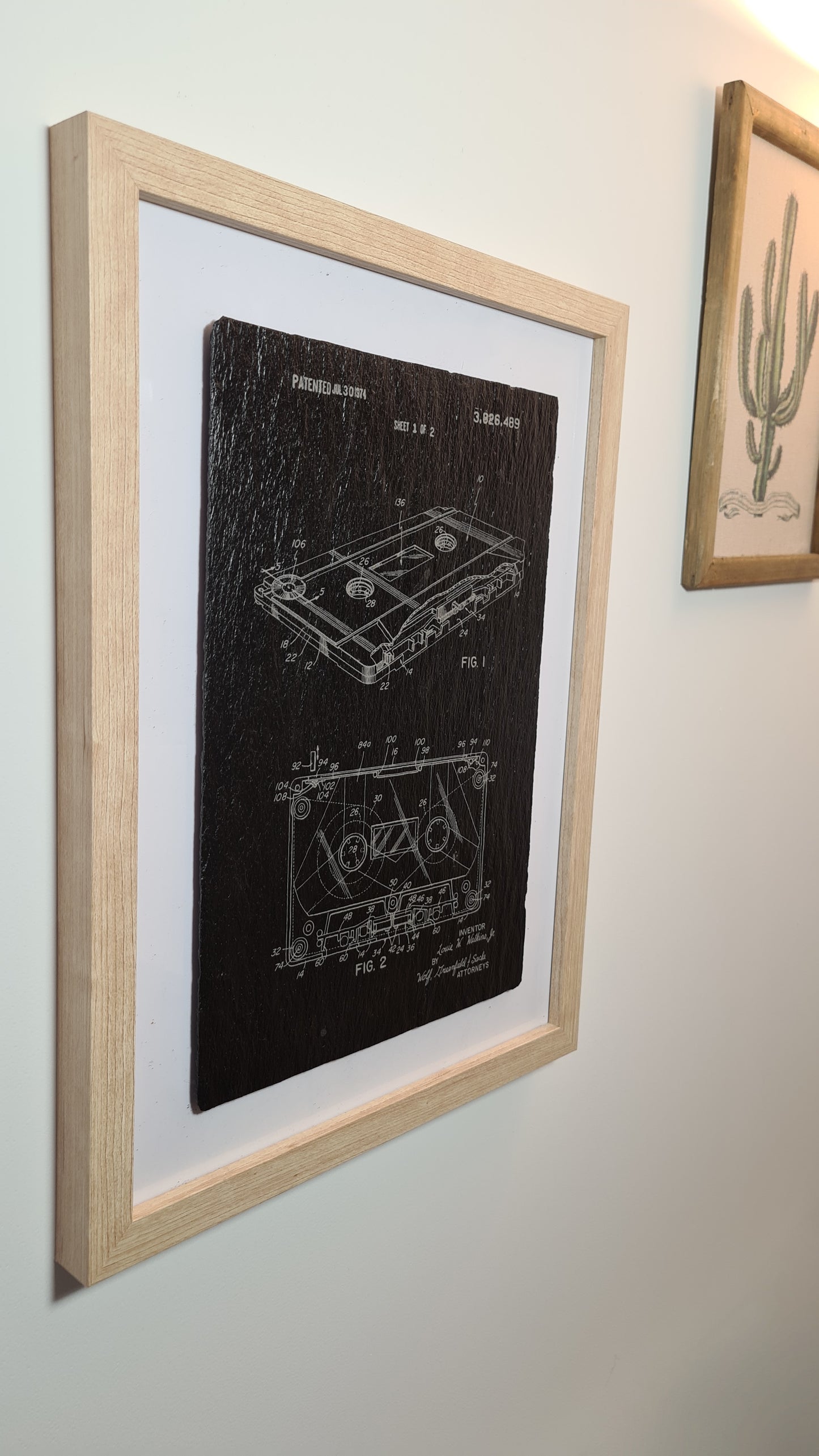 Laser Engraved Slate Frame - Audio Cassette Patent - Gift Idea - Unique Decorative Gift for Living Room, Bedroom, and Dining Room