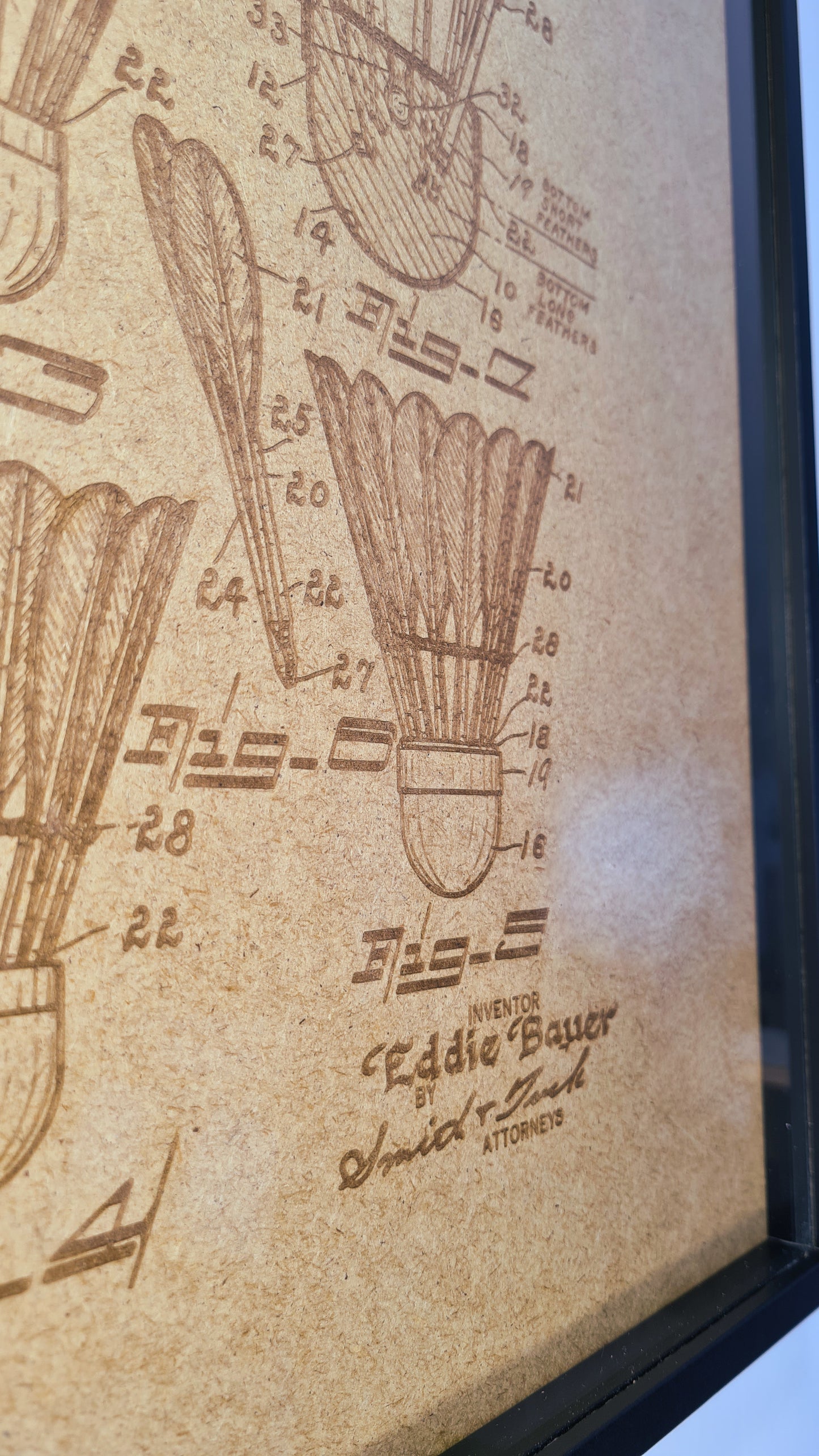 Laser Engraved Frame - Official Badminton Shuttlecock Patent - Unique Decorative Gift for Living Room, Bedroom, and Dining Room