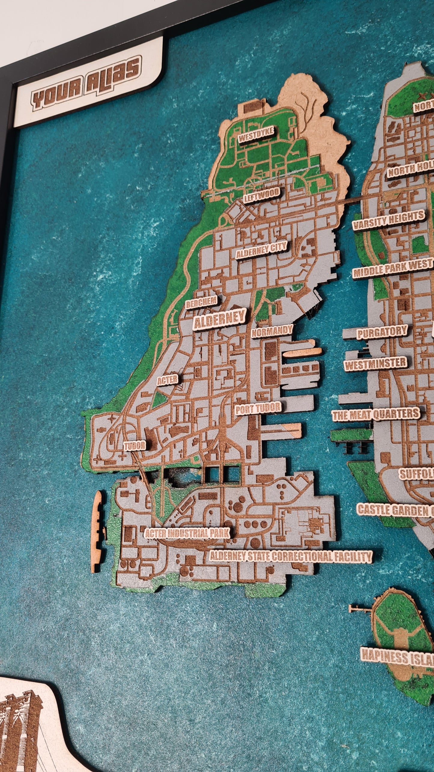 GTA IV framed city map wall art living room - video game gifts