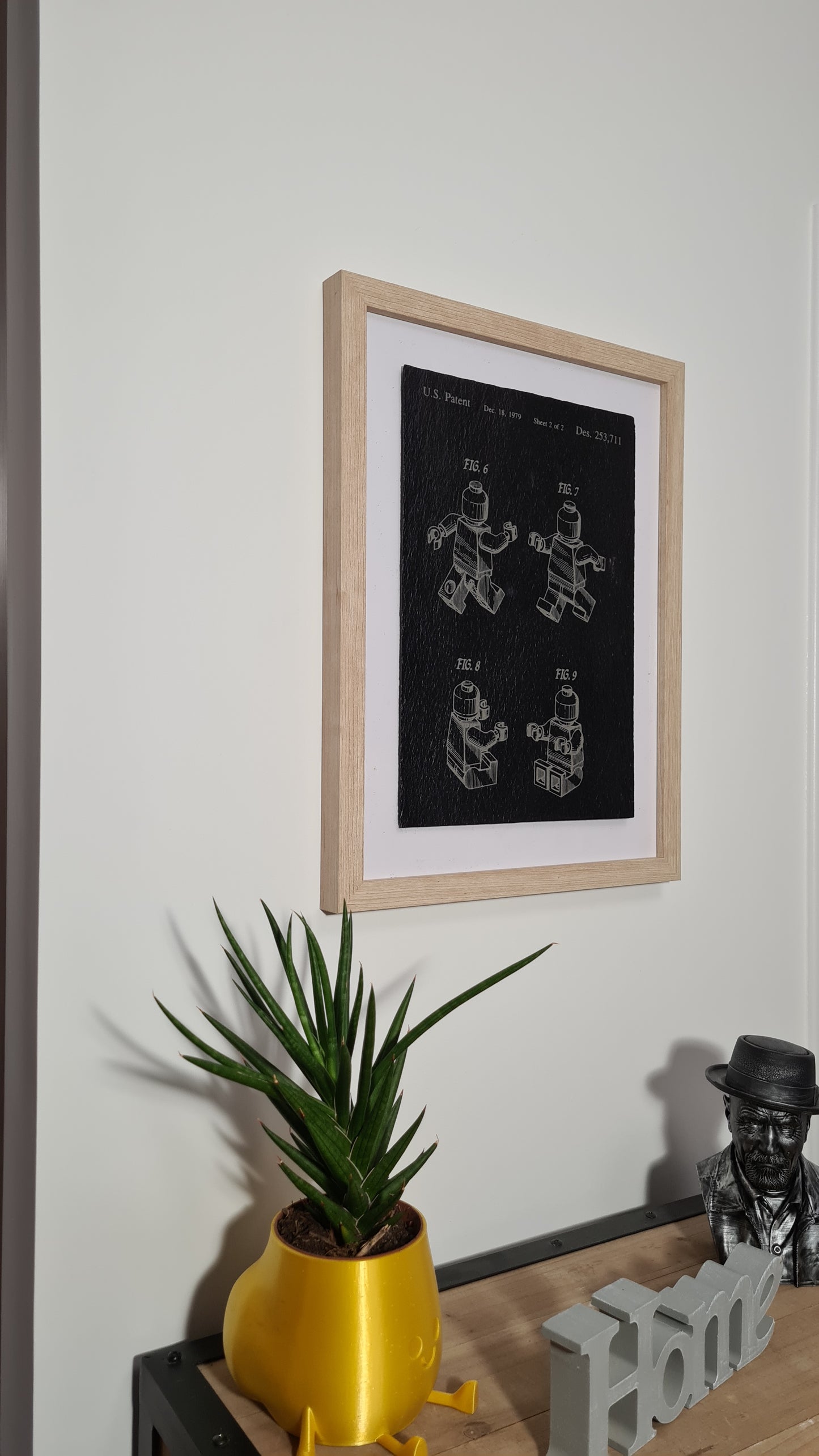 Decorative Frame - Official Lego Minifigure Patent - Laser Engraved Slate - Unique Decorative Gift for Living Room, Bedroom, and Dining Room