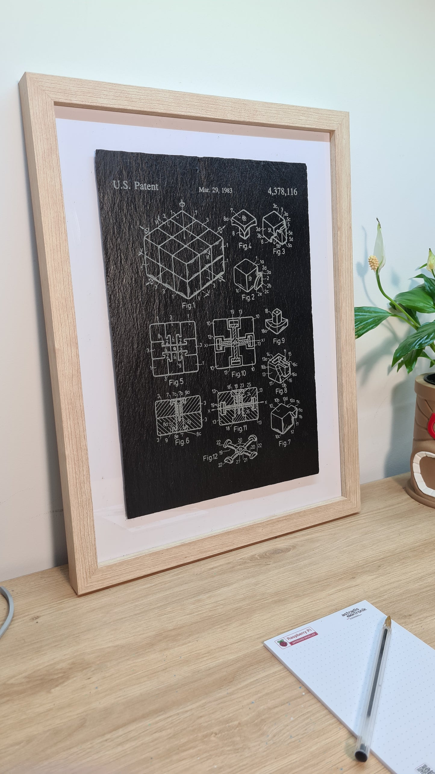 Decorative Frame - Official Rubik's Cube Patent - Laser Engraved Slate - Unique Decorative Gift for Living Room, Bedroom, and Dining Room