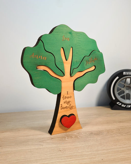 Personalized Pine Wood Laser-Cut Family Tree - 3 people