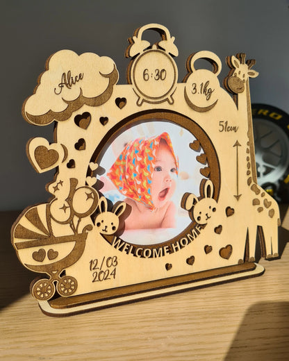 Personalized Baby Birth Frame - Hand-painted Laser Cutted Wood