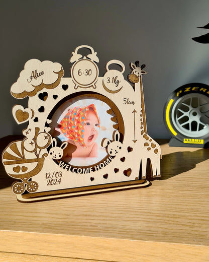 Personalized Baby Birth Frame - Hand-painted Laser Cutted Wood