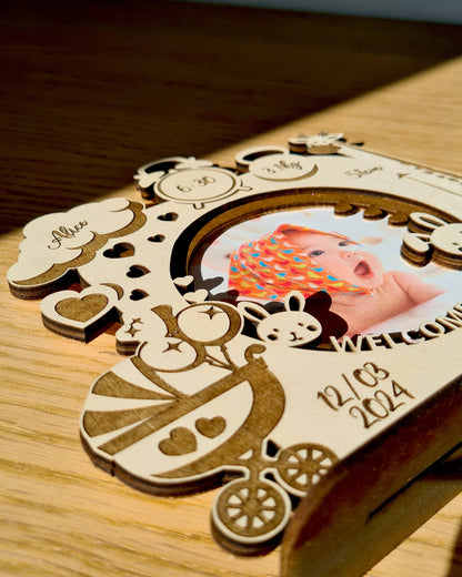 Personalized Baby Birth Frame - Hand-painted Laser Cutted Wood