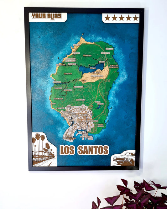 High Detail GTA V Los Santos 3D wall map - multicolor