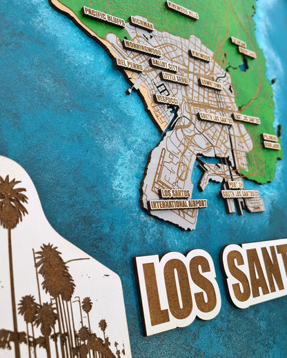 High Detail GTA V Los Santos 3D wall map - multicolor