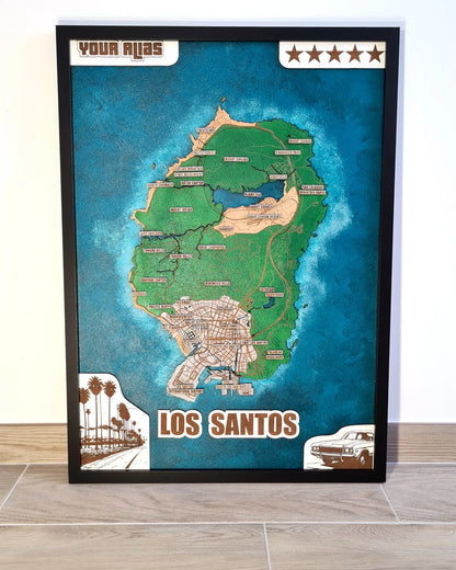 High Detail GTA V Los Santos 3D wall map - multicolor