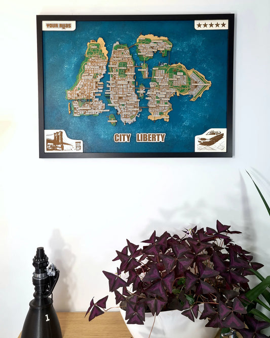 High Detail GTA IV Liberty City 3D wall map - multicolor