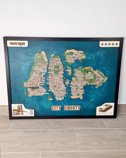 High Detail GTA IV Liberty City 3D wall map - multicolor