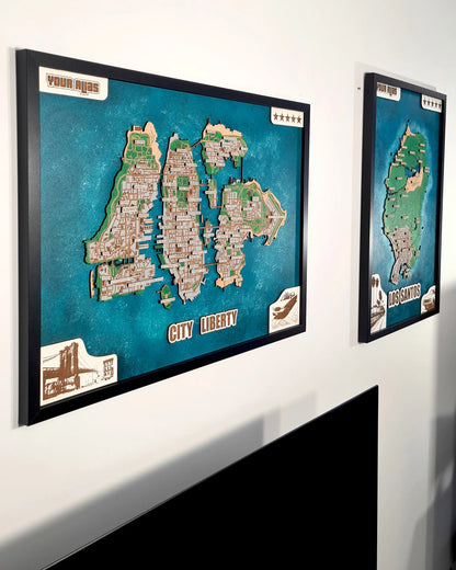 High Detail GTA IV Liberty City 3D wall map - multicolor