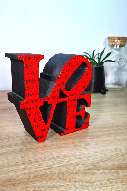 Customizable Love Sculpture - BLACK - Family and friends names