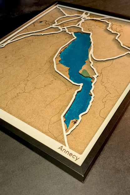 Hand-Painted 3D wall map with pins - Annecy - France