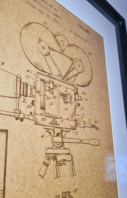 Official cinema camera patent - Laser engraved wood - YourLittleFactory