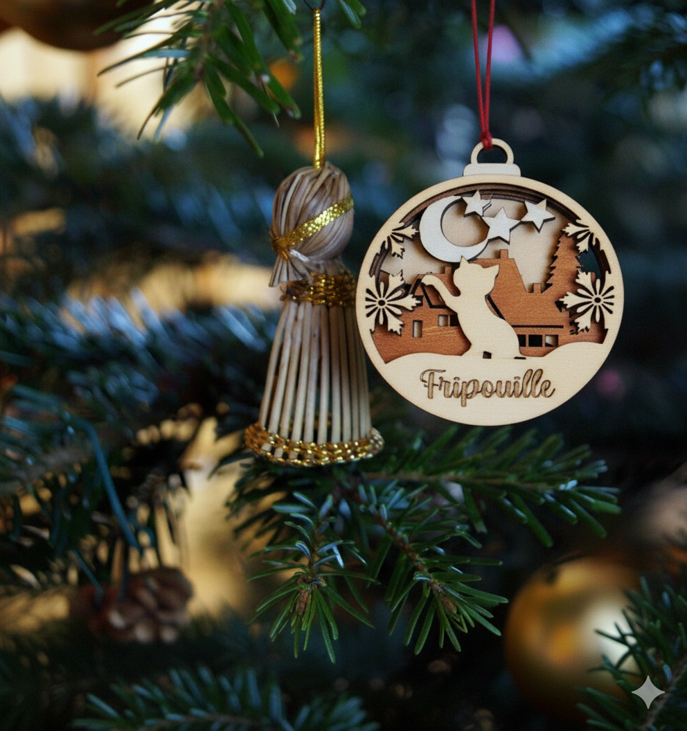 Customizable Christmas Tree Ornaments – Laser Engraved & Hand-Painted, Add Any Family Name, Festive Designs Include Santa, Snowman, Cats and More