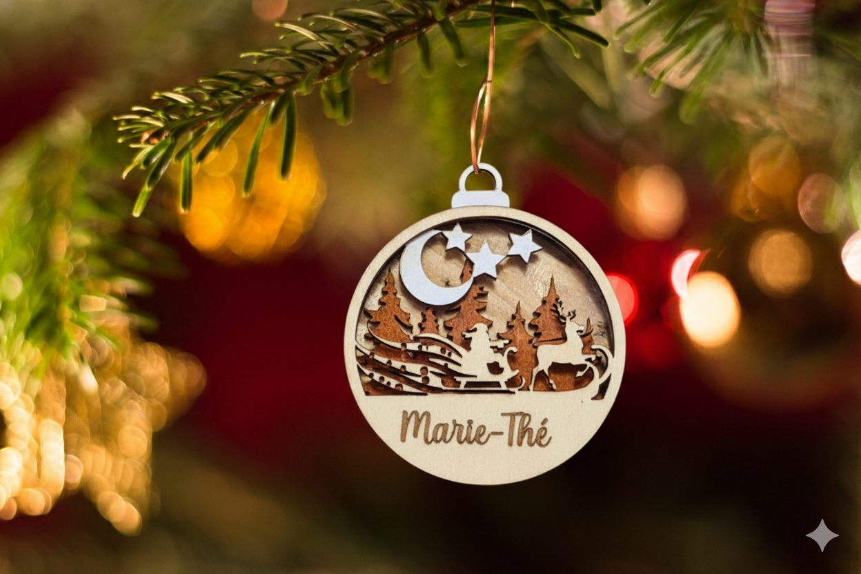 Customizable Christmas Tree Ornaments – Laser Engraved & Hand-Painted, Add Any Family Name, Festive Designs Include Santa, Snowman, Cats and More