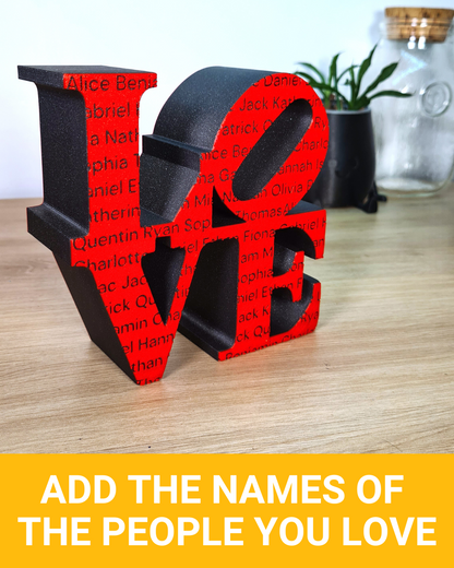 Customizable Love Sculpture - BLACK - Family and friends names