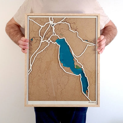 Hand-Painted 3D wall map with pins - Annecy - France