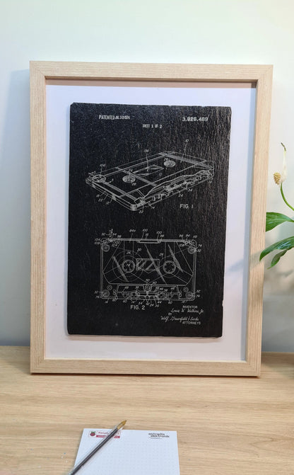 Official audio cassette patent - Laser engraved slate - YourLittleFactory