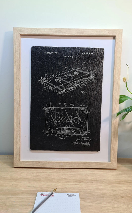 Official audio cassette patent - Laser engraved slate - YourLittleFactory