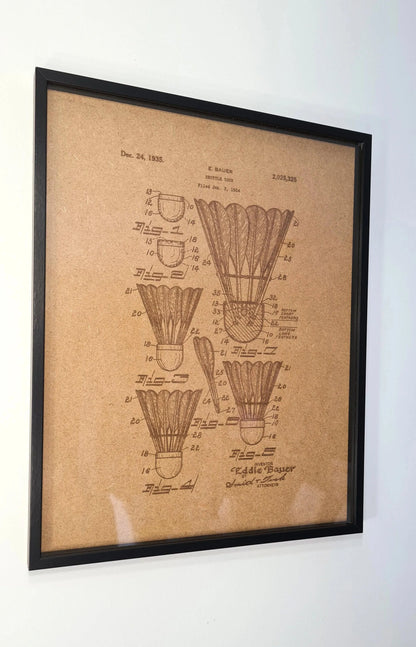 Official badminton shuttlecock patent - Laser engraved wood - YourLittleFactory