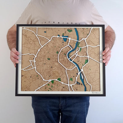 Hand-Painted 3D wall map with pins - Bordeaux - France