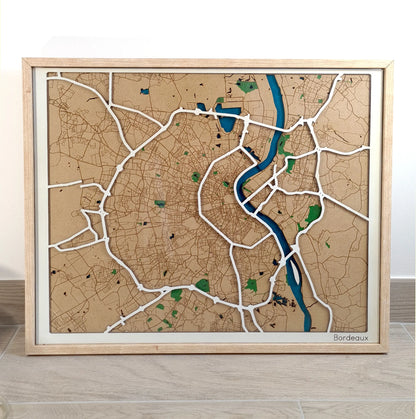 Hand-Painted 3D wall map with pins - Bordeaux - France