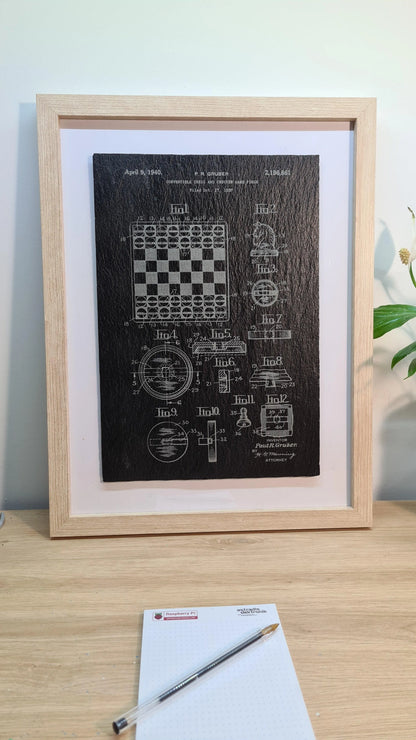 Official chess game patent - Laser engraved slate - YourLittleFactory