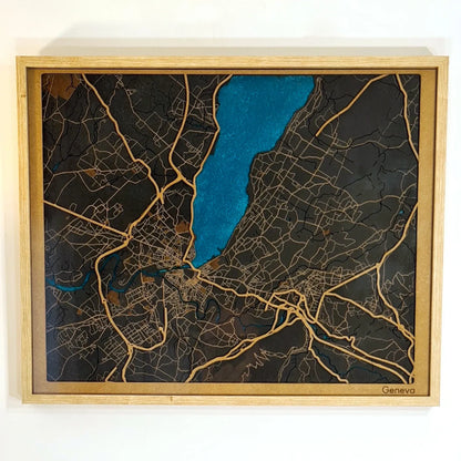 Hand-Painted 3D wall map with pins - Geneva - Switzerland