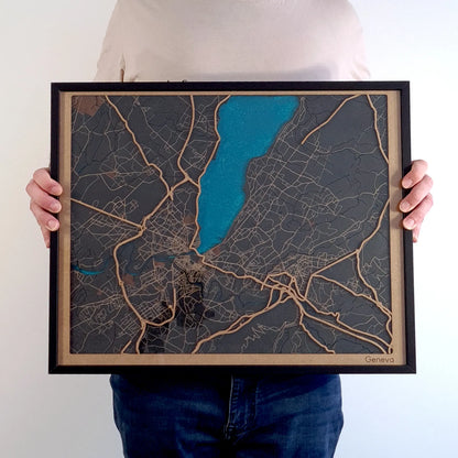 Hand-Painted 3D wall map with pins - Geneva - Switzerland