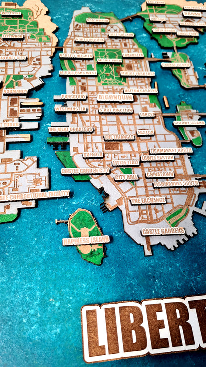 GTA IV framed city map wall art living room - video game gifts