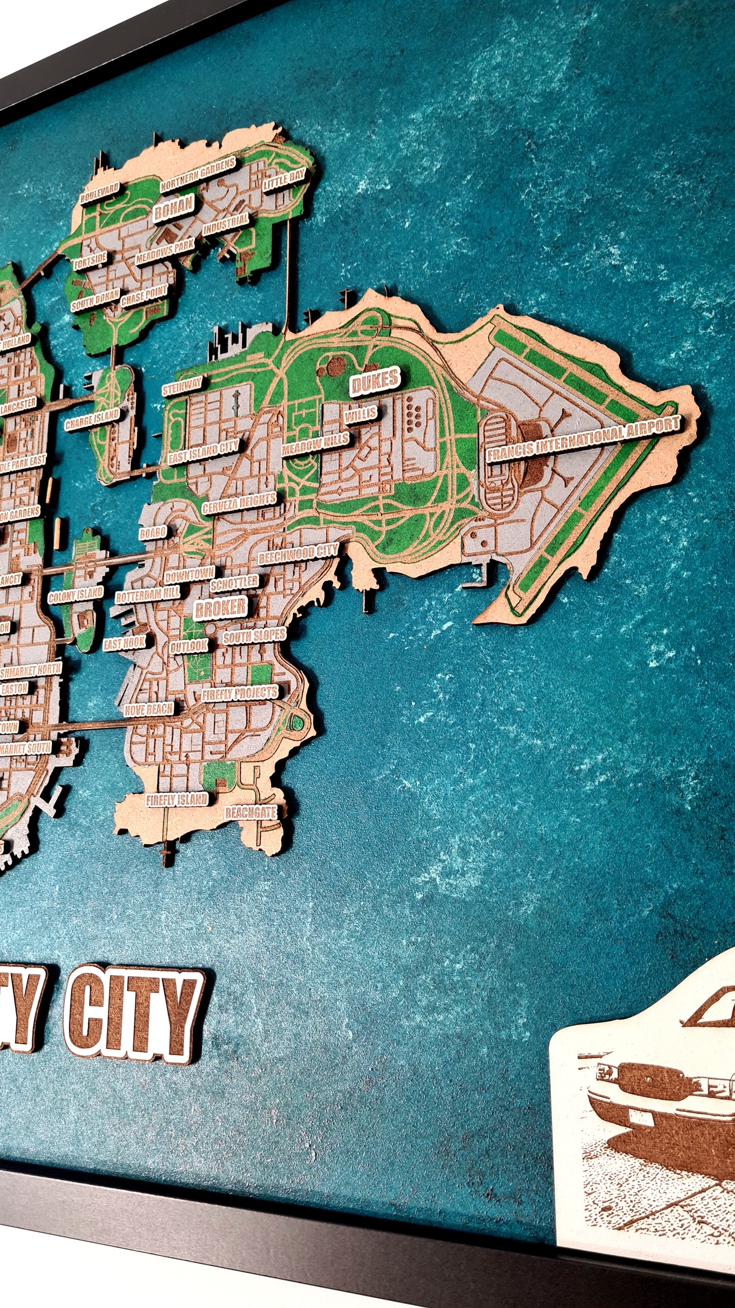 GTA IV framed city map wall art living room - video game gifts