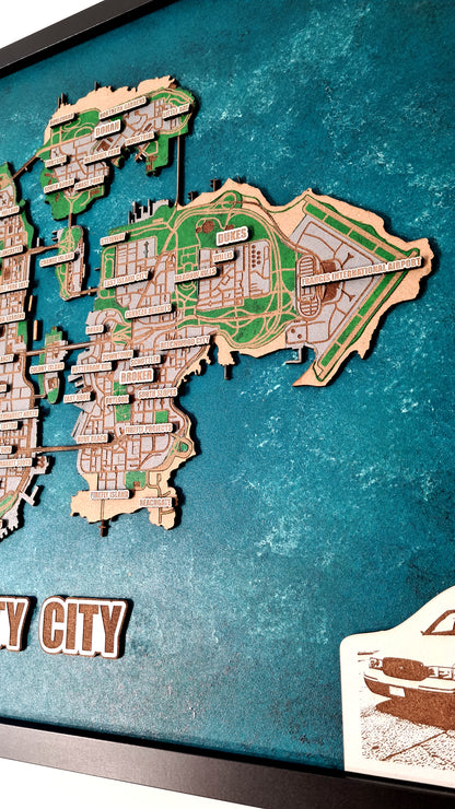 GTA IV framed city map wall art living room - video game gifts