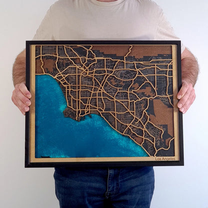 Hand-Painted 3D wall map with pins - Los Angeles - USA