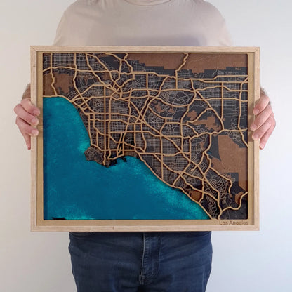 Hand-Painted 3D wall map with pins - Los Angeles - USA