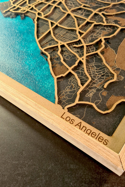 Hand-Painted 3D wall map with pins - Los Angeles - USA