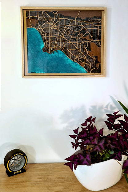 Hand-Painted 3D wall map with pins - Los Angeles - USA