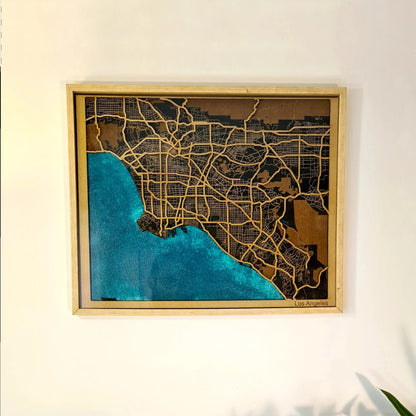 Hand-Painted 3D wall map with pins - Los Angeles - USA