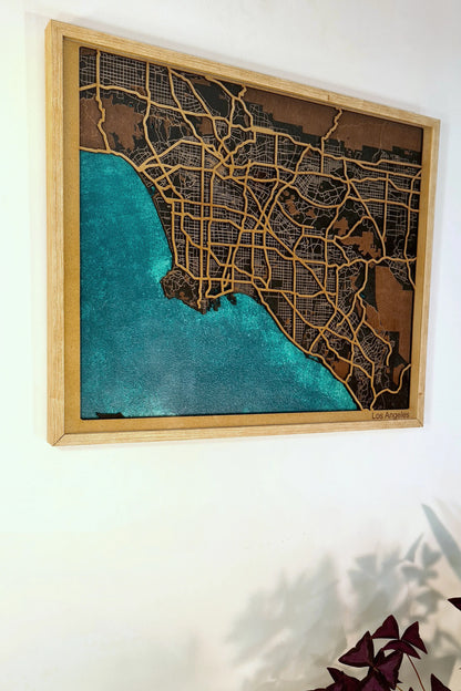 Hand-Painted 3D wall map with pins - Los Angeles - USA