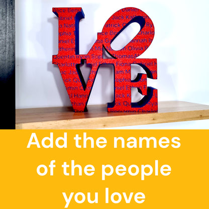 Customizable Love Sculpture - RED - Family and friends names