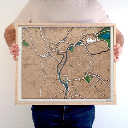 Hand-Painted 3D wall map with pins - Lyon - France