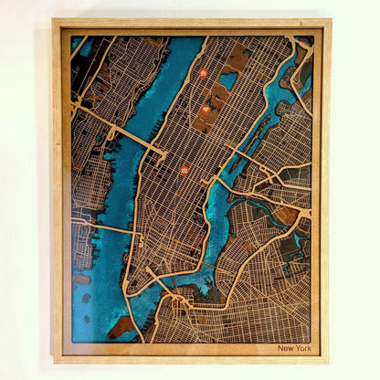 Hand-Painted 3D wall map with pins - New York - USA