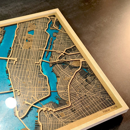 Hand-Painted 3D wall map with pins - New York - USA