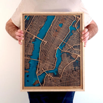 Hand-Painted 3D wall map with pins - New York - USA