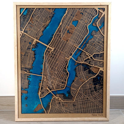 Hand-Painted 3D wall map with pins - New York - USA