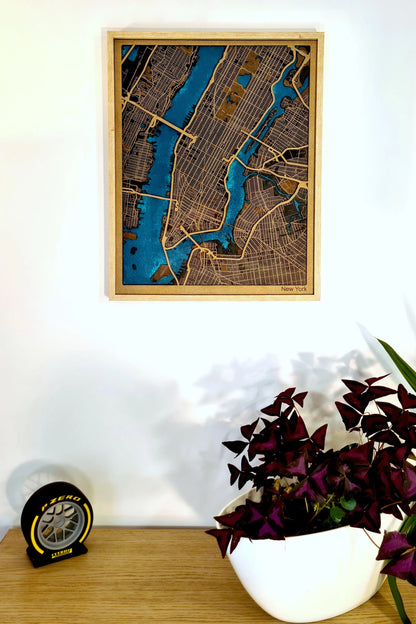 Hand-Painted 3D wall map with pins - New York - USA