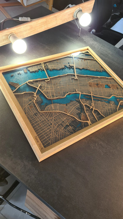 Hand-Painted 3D wall map with pins - New York - USA