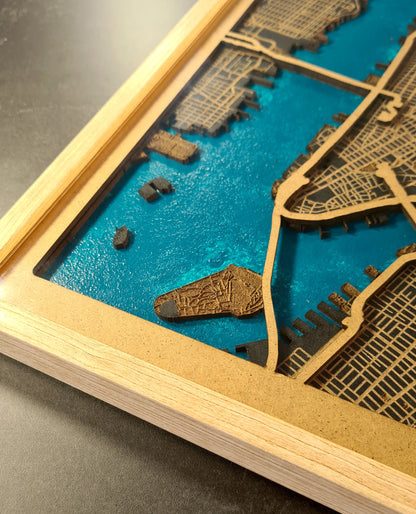 Hand-Painted 3D wall map with pins - New York - USA